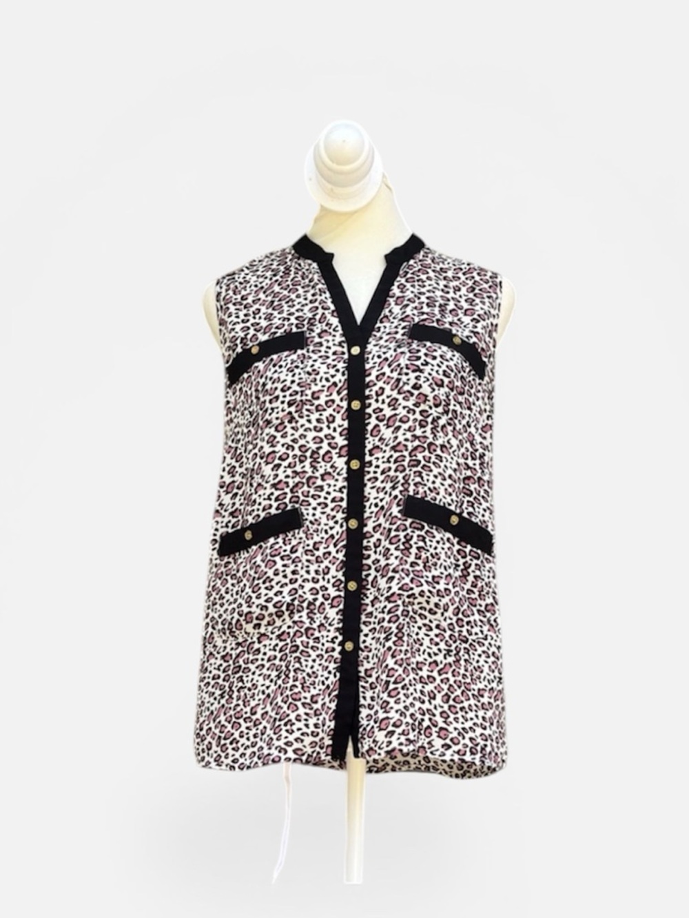 Aqua Sleeveless Button Front Blouse in Plum/Black Animal Print Size S